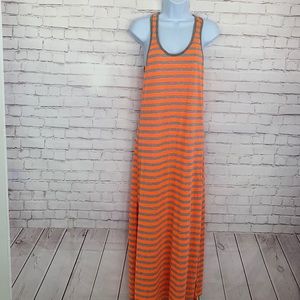 Y2K Ingear Orange striped maxi Long Beach summer dress size Large